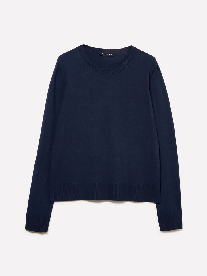Navy blue crew neck top - women's crew neck sweaters - Dark Blue | Sisley image number 1